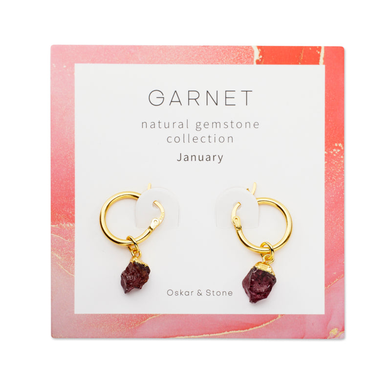 Garnet Birthstone Hoop Earrings - January