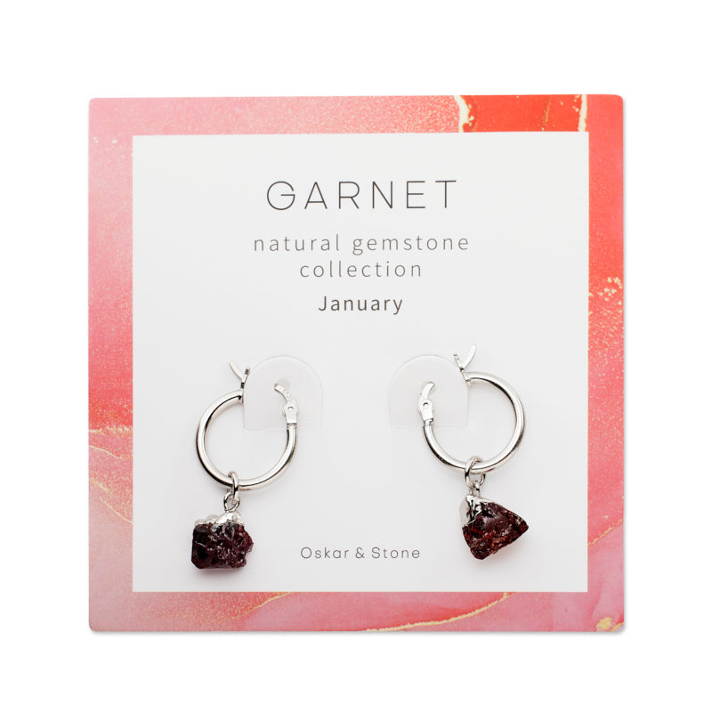 Garnet Birthstone Hoop Earrings - January