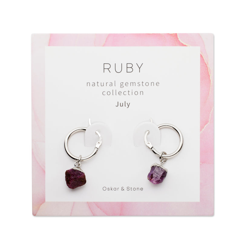 Ruby Birthstone Hoop Earrings - July