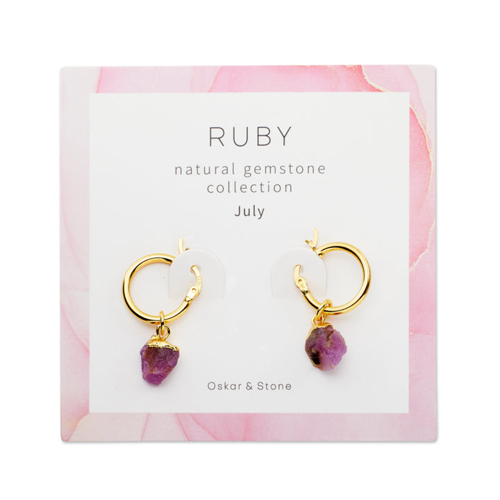 Ruby Birthstone Hoop Earrings - July