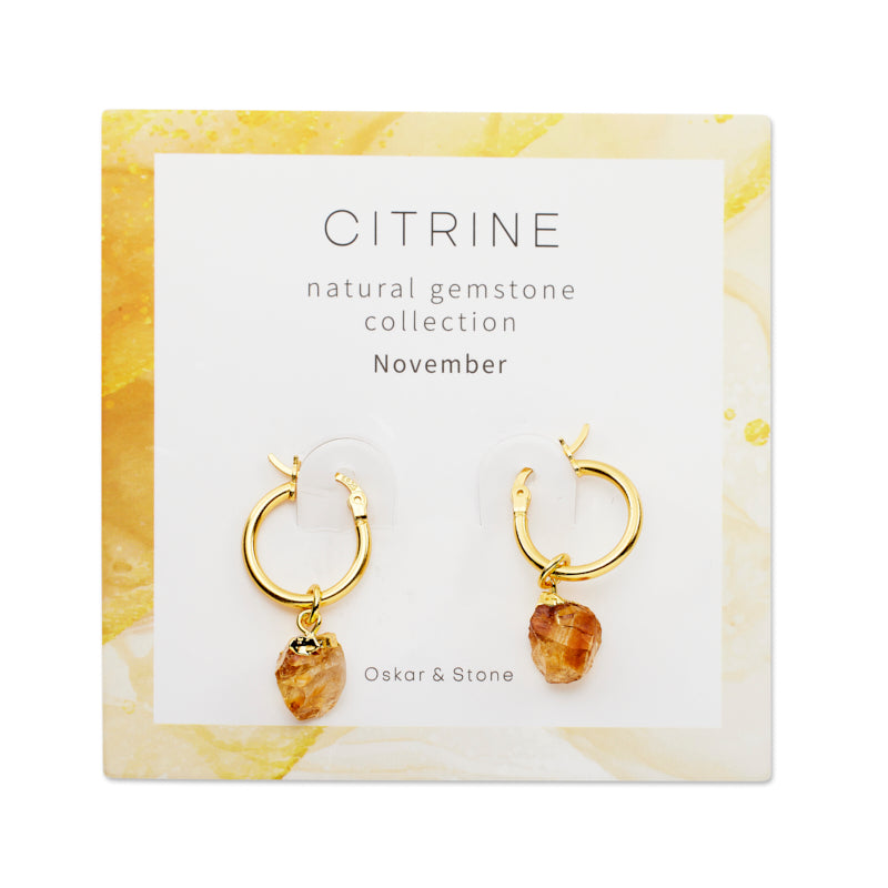 Citrine Birthstone Hoop Earrings - November