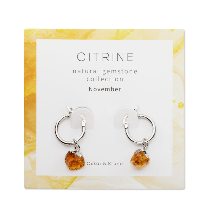Citrine Birthstone Hoop Earrings - November