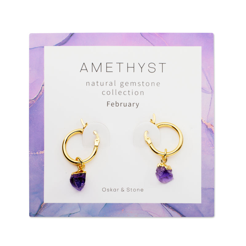 Amethyst Birthstone Hoop Earrings - February