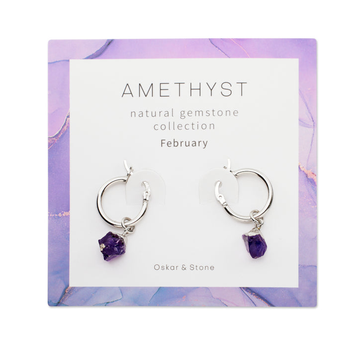 Amethyst Birthstone Hoop Earrings - February