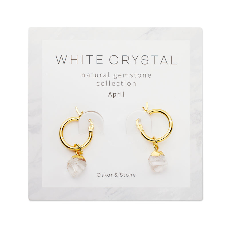 Clear Quartz Birthstone Hoop Earrings - April