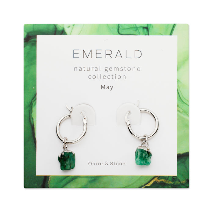 Emerald Birthstone Hoop Earrings - May